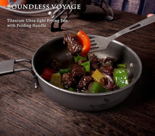 Boundless Voyage Titanium Frying Pan with Folding Handle Ultra-light for Camping Picnic Skillet Griddle Tableware Cookware A-Ti2061C