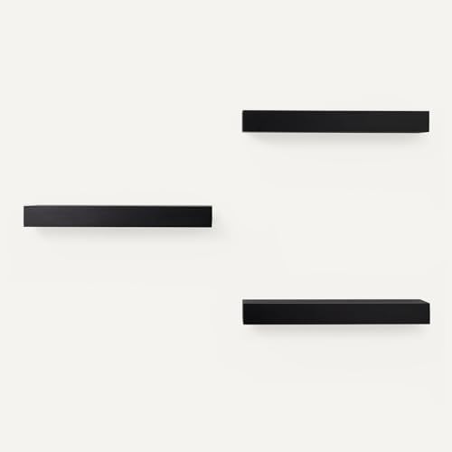 Amazon Basics Wood Floating Wall Shelves, 3-Pack, Black, 15.8" x 5" x 1.8"
