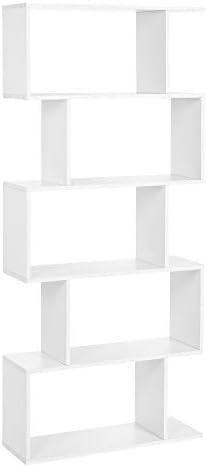 VASAGLE Wooden Bookcase, Display Shelf and Room Divider, Freestanding Decorative Storage Shelving, 5-Tier Bookshelf, White