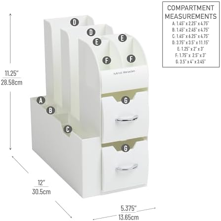 Mind Reader Cup and Condiment Station, Countertop Organizer, Coffee Bar, Kitchen, Stirrers, 5.375"L x 12"W x 11.25"H, White