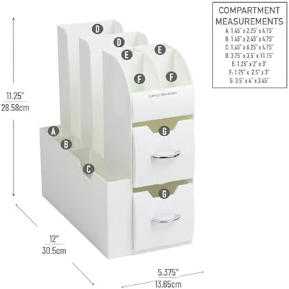 Mind Reader Cup and Condiment Station, Countertop Organizer, Coffee Bar, Kitchen, Stirrers, 5.375"L x 12"W x 11.25"H, White