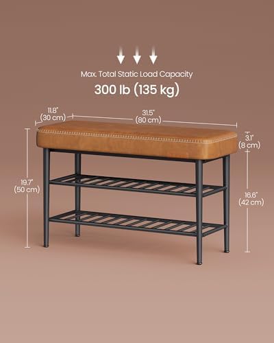 VASAGLE Shoe Bench, Synthetic Leather with Stitching, Loads 300 lb