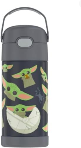 THERMOS FUNTAINER Water Bottle with Straw - 12 Ounce - Kids Stainless Steel Vacuum Insulated Water Bottle with Lid, Mandalorian (Pack of 6)