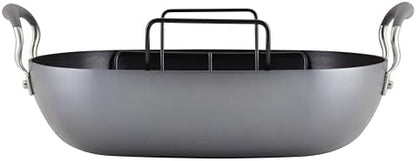 Anolon Advanced Hard Anodized Nonstick 2 Piece Roaster/Roasting Pan with Wire Rack, Oval, 16 Inch x 13 Inch, Dark Gray