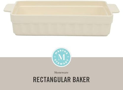 Martha Stewart Broadbrook Ceramic Bakeware, 13x9 Inch Rectangular Baking Dish with Handles, Cream Glazed Stoneware for Casseroles, Lasagna, Roasts & Desserts, Oven & Dishwasher Safe