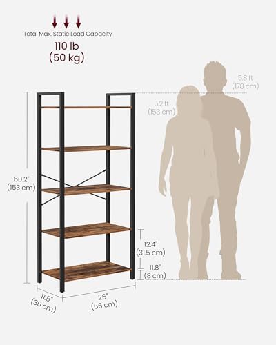 VASAGLE 5-Tier Bookshelf, Bookcase with Shelves, Storage Shelf, Living Room