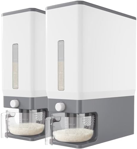 Lifewit Rice Container 29 Lbs, One-Press Dispenser, Grey 2 Packs