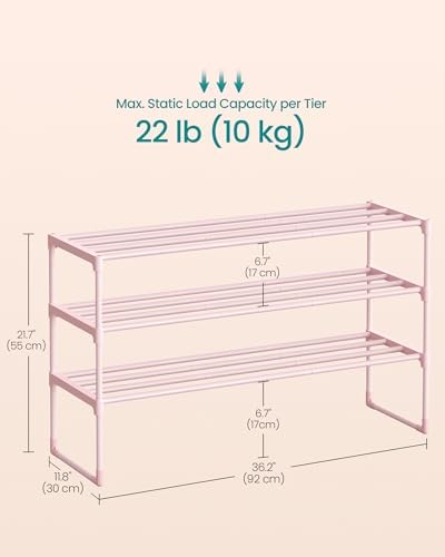 SONGMICS Shoe Rack, 3-Tier Shoe Organizer, Metal Storage Shelf