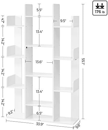 VASAGLE Bookshelf with 13 Storage Shelves, 9.8 x 33.9 x 55.1 Inches
