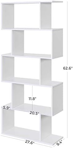 VASAGLE Wooden Bookcase, Display Shelf and Room Divider, Freestanding Decorative Storage Shelving, 5-Tier Bookshelf, White