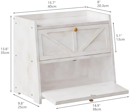 Trironsun Vintage Double Layer Bread Box for Kitchen Counter Bamboo Bread Storage Container Large Capacity Bread Storage Bin (Antique White)