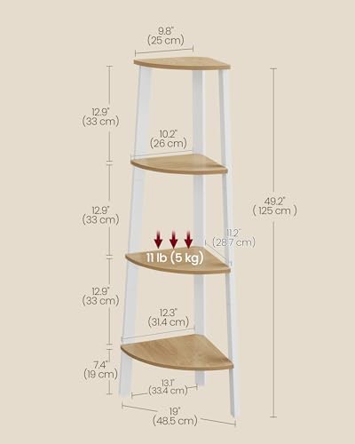 VASAGLE 4-Tier Corner Shelf Stand, Modern Ladder Shelf