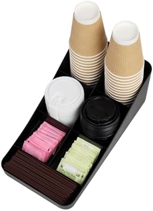 Mind Reader 7-Compartment Coffee Condiment Organizer, Cup and Lid Holder, Countertop Station for Coffee Bar, Breakroom, Kitchen, Set of 2, Black