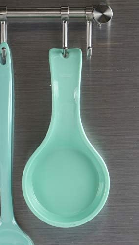Reston Lloyd Kitchen Counter Utensil Spoon Rest, Ladles, Spaghetti Forks, & Spatulas, Durable BPA-Free Plastic – Dishwasher Safe, Décor, Space Saving Hanging Hole on Handle, Seafoam