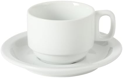 Gibson Home Gracious Dining 7-Ounce Cappuccino Cups Set of 4, Stackable Coffee Cups with 4 Saucers, Metal Stand, Coffee Mugs for Latte, Café, Mocha, Tea