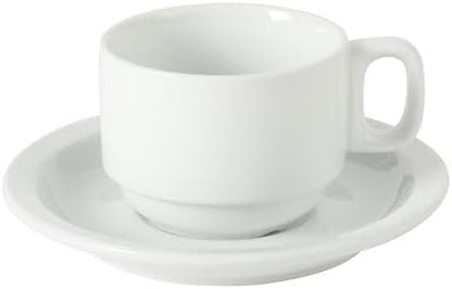 Gibson Home Gracious Dining 7-Ounce Cappuccino Cups Set of 4, Stackable Coffee Cups with 4 Saucers, Metal Stand, Coffee Mugs for Latte, Café, Mocha, Tea