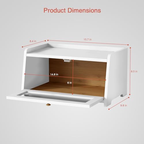 Goozii White Bread Box for Kitchen Countertop, Modern Counter Breadbox for Homemade Bread, Large Corner Bread Storage Container for Sourdough Loaf Organizers and Storage (White Bamboo Wood)