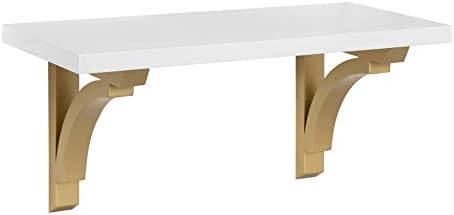 Kate and Laurel Corblynd Wall Shelf, White and Gold, 18", Glam Home Decor and Space-Saving Storage