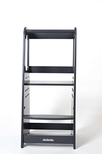 dadada Baby Montessori Toddler Tower - Adjustable Kitchen Step Stool for Kids with Safety Rail - Baby-Safe Finish, Encourages Cooking Skills and Independence - Graphite