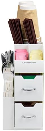 Mind Reader Cup and Condiment Station, Countertop Organizer, Coffee Bar, Kitchen, Stirrers, 5.375"L x 12"W x 11.25"H, White