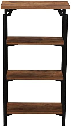 Household Essentials Rustic Hickory Wood & Black Iron Four-Tier Bookshelf