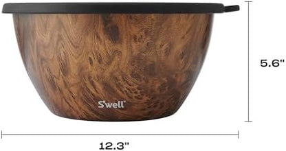 S'well Stainless Steel Salad Bowl Kit XL 184oz, Teakwood, Includes 5oz Canister For Dressing, Serving Utensils, and Removable Tray, Leakproof, Easy to Clean, Dishwasher and Refrigerator Safe