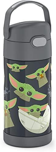 THERMOS FUNTAINER Water Bottle with Straw - 12 Ounce - Kids Stainless Steel Vacuum Insulated Water Bottle with Lid, Mandalorian (Pack of 6)