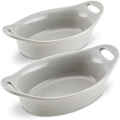 Rachael Ray Ceramics Au Gratin Set, Oval, Two 12-ounce, Light Sea Salt Gray