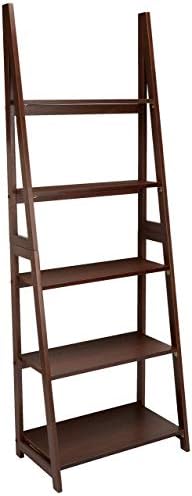 Amazon Basics 5-Tier Ladder Bookshelf Storage Organizer, Solid Rubberwood Frame, Space-Saving Bookcase, Sturdy Shelves, Walnut Finish, 14" D x 24.8" W x 70.1" H