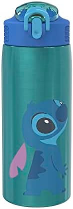 Zak Designs Disney Lilo and Stitch Water Bottle for Travel and At Home, 19 oz Vacuum Insulated Stainless Steel with Locking Spout Cover, Built-In Carrying Loop, Leak-Proof Design (Stitch)