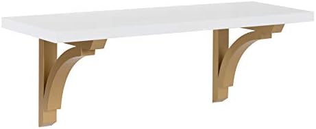 Kate and Laurel Corblynd Traditional Wood Wall Shelf, 24 inches, White with Gold Corbels