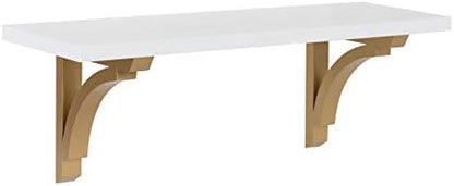 Kate and Laurel Corblynd Traditional Wood Wall Shelf, 24 inches, White with Gold Corbels