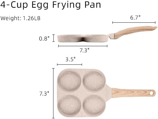 CAROTE Egg Pan Omelette Pan, 4-Cup Nonstick Granite Omelette Skillet