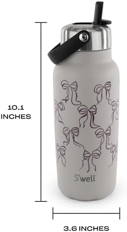 S'well Recycled Stainless Steel Explorer with Flip Straw Lid, 32oz, Limited Edition Lunar Grey Bows, Triple Layered Vacuum Insulated Containers Keeps Drinks Cold for 42 Hours and Hot for 10