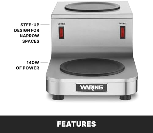 Waring Commercial WCW20R Café Deco Double Coffee Carafe Warmer, Step Up Style, 120V, 5-15 Phase Plug