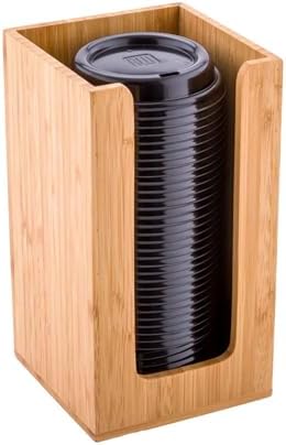 Restaurantware-4.5 x 8 Inch Coffee Cup Dispenser, 1 Countertop Cup Lid Organizer - Holds Cups/Lids/Napkins Up To 3.75 Inch in Diameter, Compact, Bamboo Cocktail Napkin Holder, For Bars or Offices,