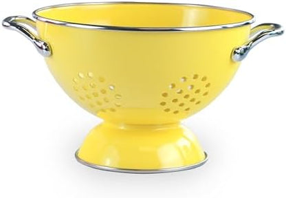 Reston Lloyd, 1.5 Quart Powder Coated Steel Kitchen Strainer Basket for draining Pasta, Vegetable and Fruit, Chrome Handles and Wide Stable Base, Lemon