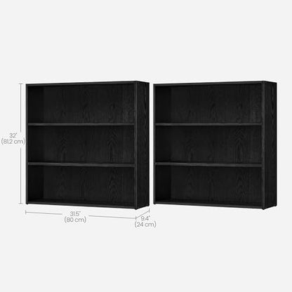 VASAGLE Set of 2 3-Tier Bookshelves, Adjustable Storage Shelves