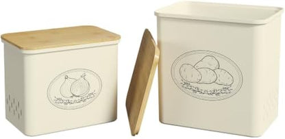 Lifewit Plastic Potato and Onion Storage Bin Box, Set of 2, Beige