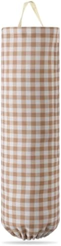 Gingham Plastic Bag Holder for Grocery Bag, Taupe