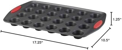 Rachael Ray 47960 24-Cup Oven Lovin’ Mini Steel Muffin Pan, Gray with Red Grips
