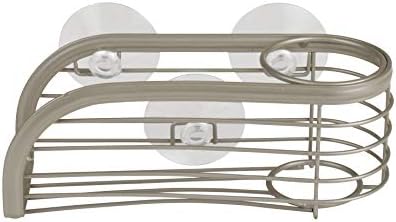 Spectrum Sink Sponge and Brush Holder with Suction Cups Ashley 2 in 1 Sink Caddy Satin Nickel, No Rust Easy Mount Suction Cup Kitchen Sink Sponge and Brush Holder Wire Cradle Promotes Quick Drying