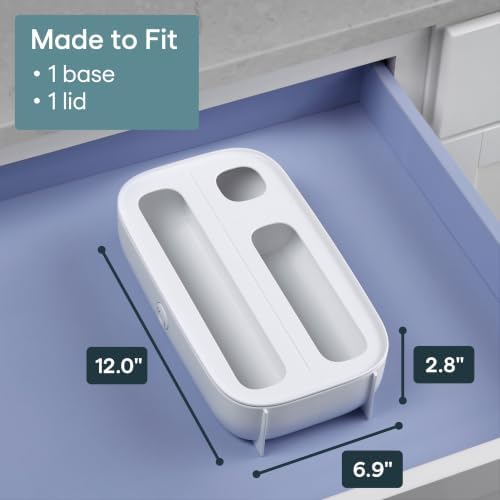 YouCopia StoraBag Drawer Food Bags Dispenser, 3-Slot, Plastic Sandwich Bag Organizer For Kitchen Storage, White