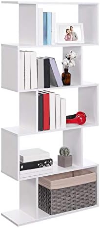 VASAGLE Wooden Bookcase, Display Shelf and Room Divider, Freestanding Decorative Storage Shelving, 5-Tier Bookshelf, White