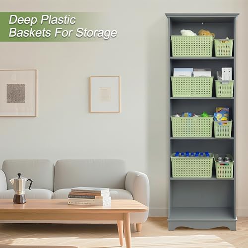 Soddeph Slim Plastic Storage Basket with Handles, Narrow Organizer box for Shelves, Organizer box for Organizing, Kitchen,Home,Office (Green, Medium)