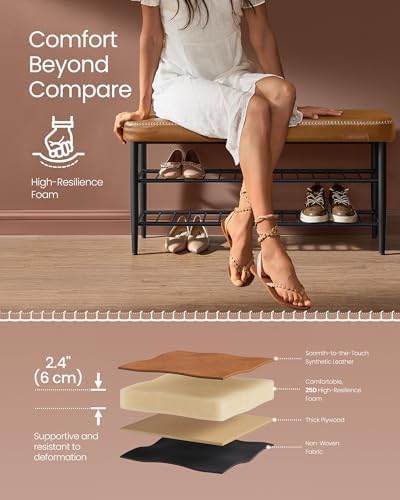 VASAGLE Shoe Bench, Synthetic Leather with Stitching, Loads 300 lb