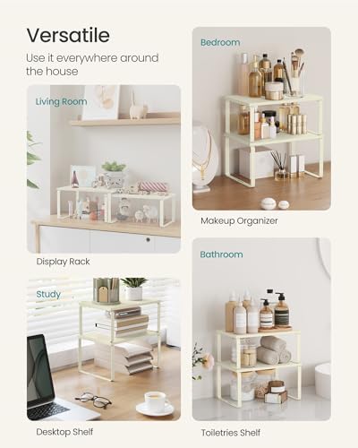 SONGMICS Cabinet Organizer Shelf, Set of 2 Spice Rack, Kitchen Storage
