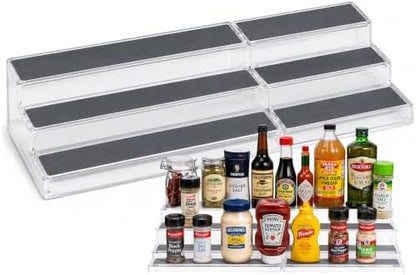 Oizeir 3-Tier Expandable Spice Rack Organizer for Cabinet, White/Grey