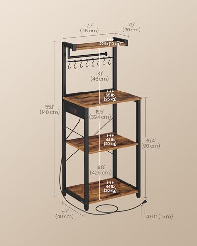 VASAGLE 4-Tier Kitchen Bakers Rack with Power Outlet, 17.7-Inch Wide