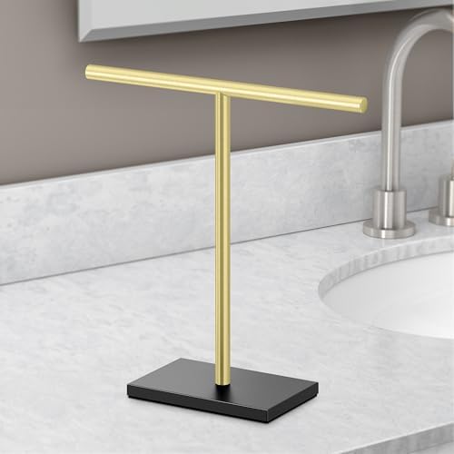 Gatco 1444MXB Modern Rectangle Base Freestanding Countertop Towel Holder, Combo / 10.50" W x 11.13" H T-Shape Style Countertop Hand Towel Holder for Bathroom, Kitchen/Fingertip Towel Rack